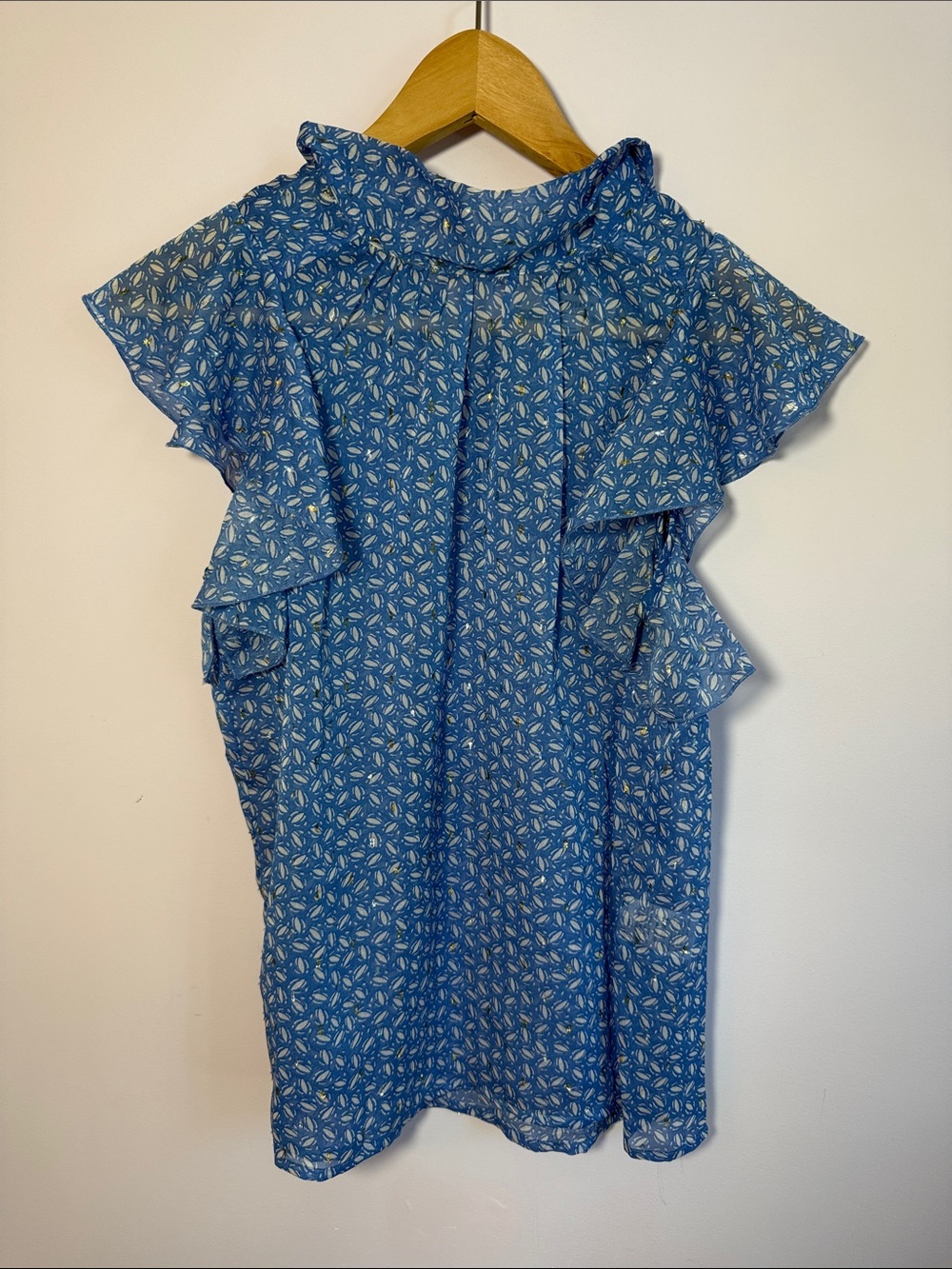 Blue Ruffle Sleeve Floral Top